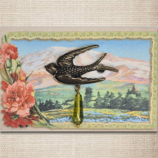 Urban Hippies Bird Brosche, Bronze/Olive