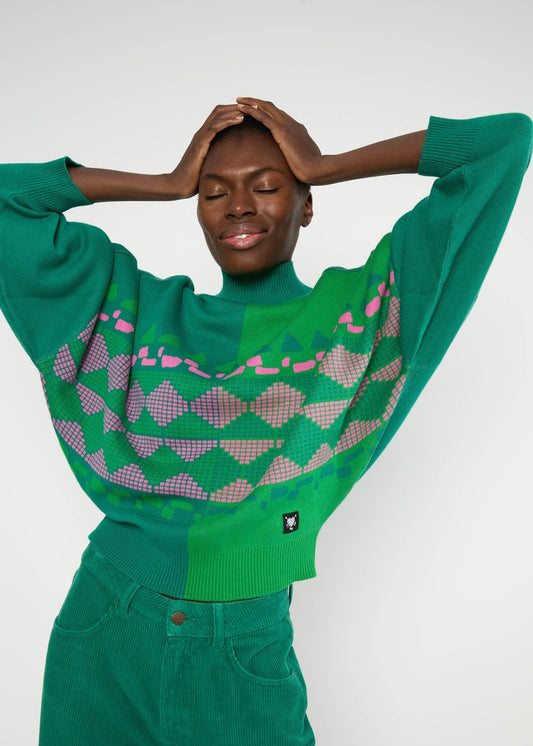 Blutsi Strickpulli Diamond Loom Egg, Green