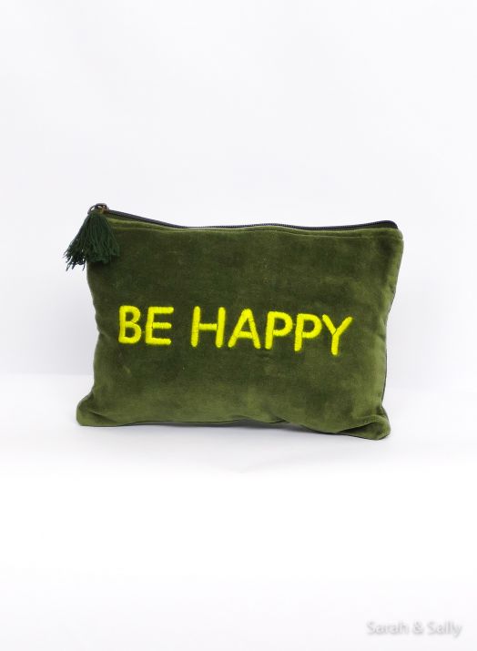 Sarah&Sally Samttäschchen groß, Be Happy, Neon-Gelb