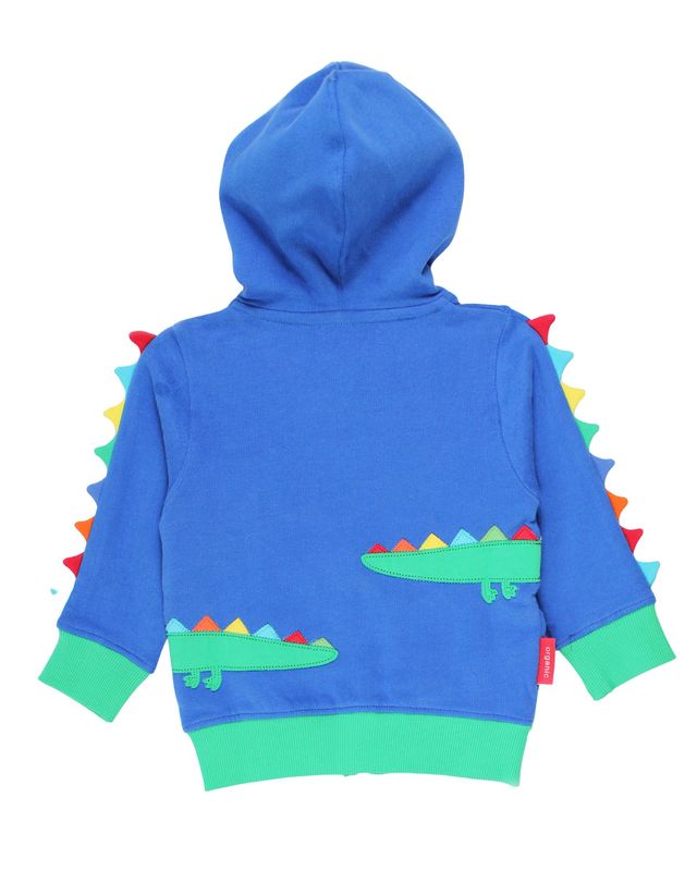 Blaue Zip-Jacke mit Kapuze und Krokodil-Applikation, Rückseite