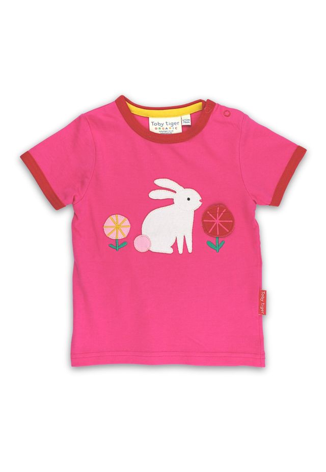 Pinkes T-Shirt mit appliziertem weißen Hasen
