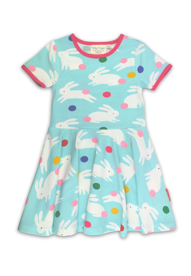 Hellblaues Toby Tiger Kinderkleid mit weißen Hasen