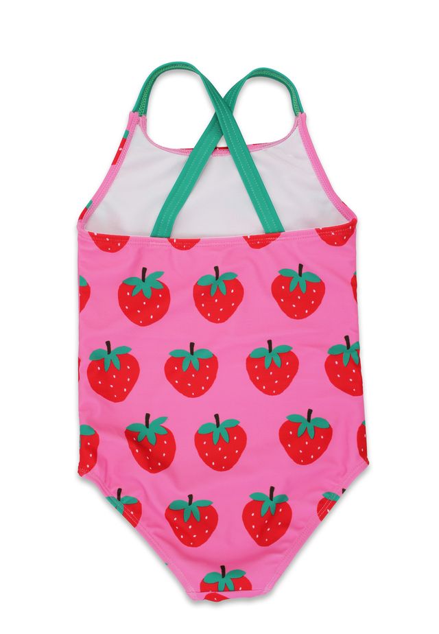 Pinker Kinder-Badeanzug mit Erdbeeren, Rückseite
