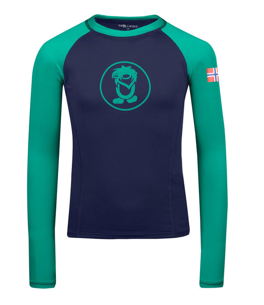 Trollkids Kvalvika Bade-Shirt langarm mit UV-Schutz, pepper green/navy