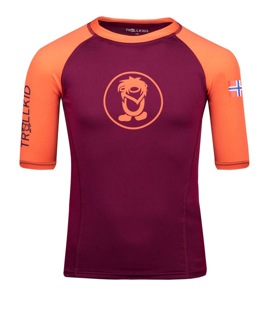 Trollkids Kvalvika T Bade-Shirt kurzarm mit UV-Schutz, mulberry/peach