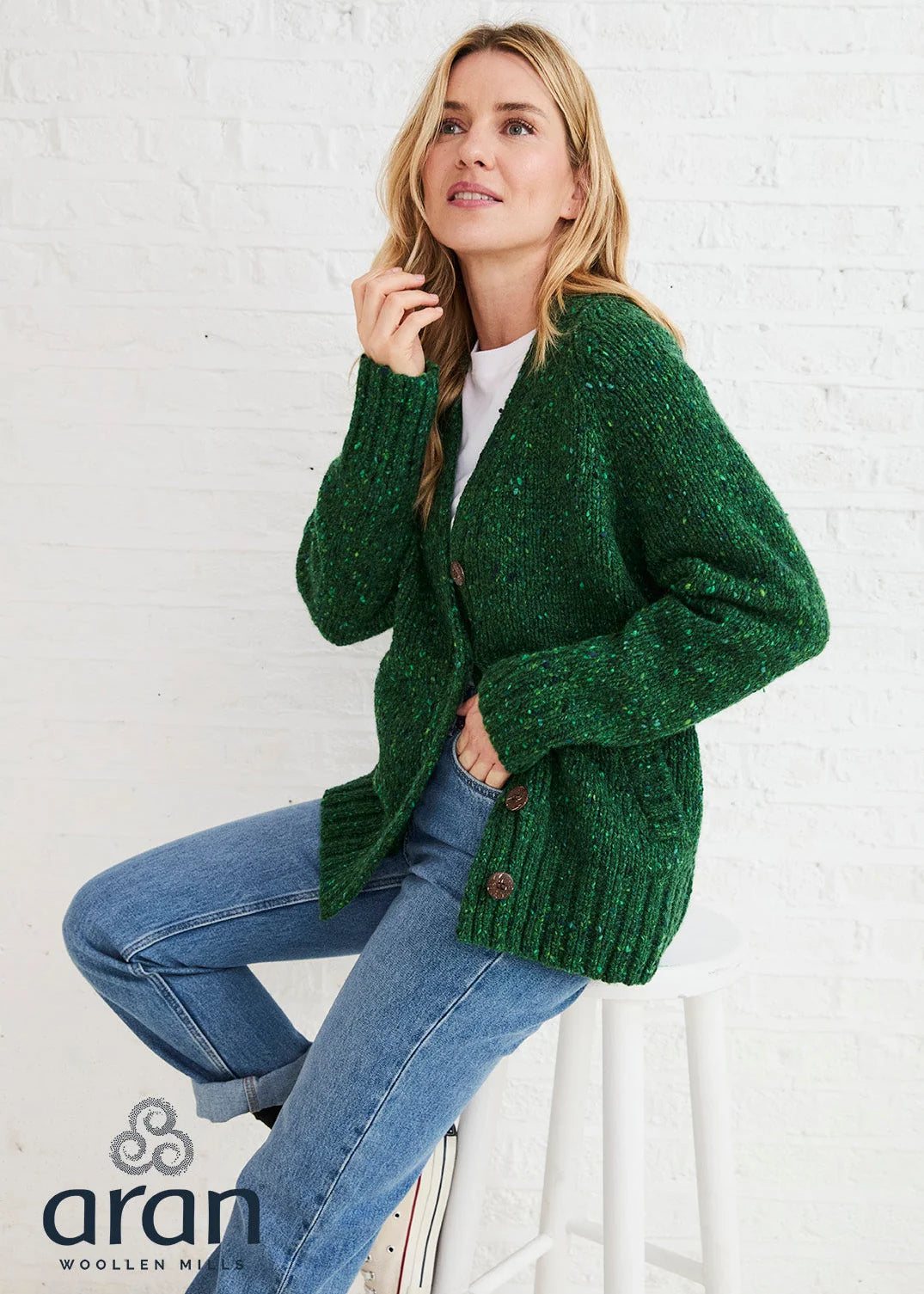 Wolljacke Donegal Tweed, Grasgrün
