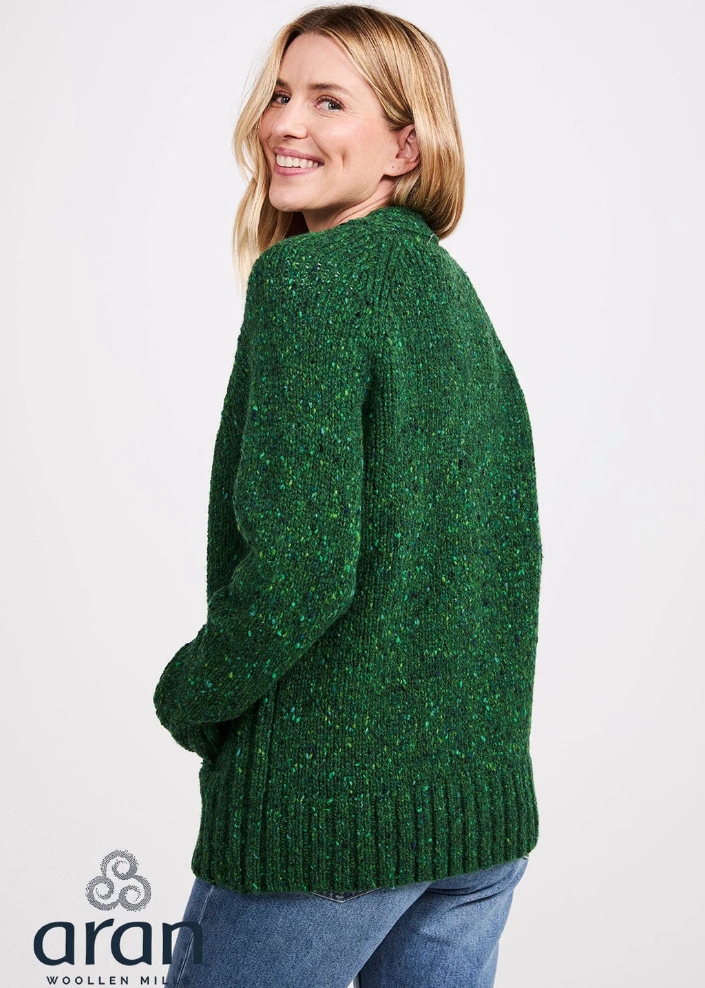 Wolljacke Donegal Tweed, Grasgrün