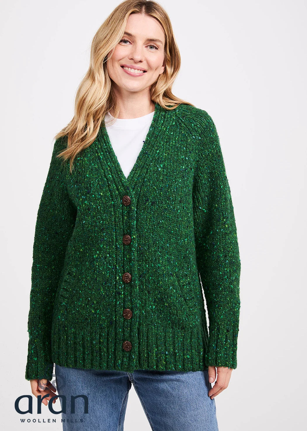 Wolljacke Donegal Tweed, Grasgrün