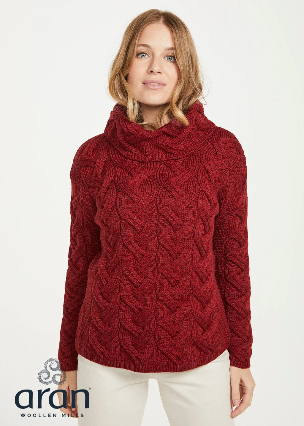 Rollkragenpulli Merino superweich, Rotmeliert