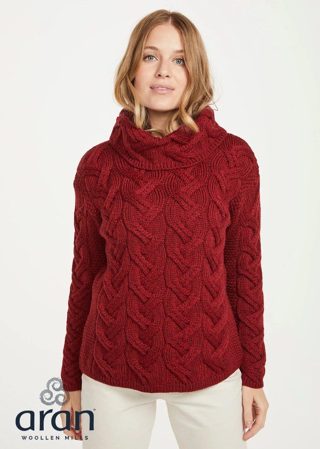 Rollkragenpulli Merino superweich, Rotmeliert