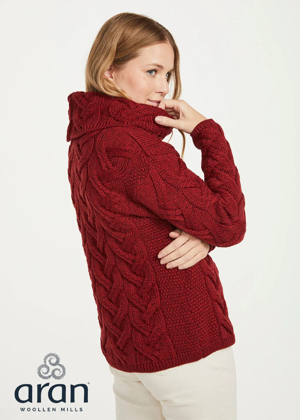 Rollkragenpulli Merino superweich, Rotmeliert