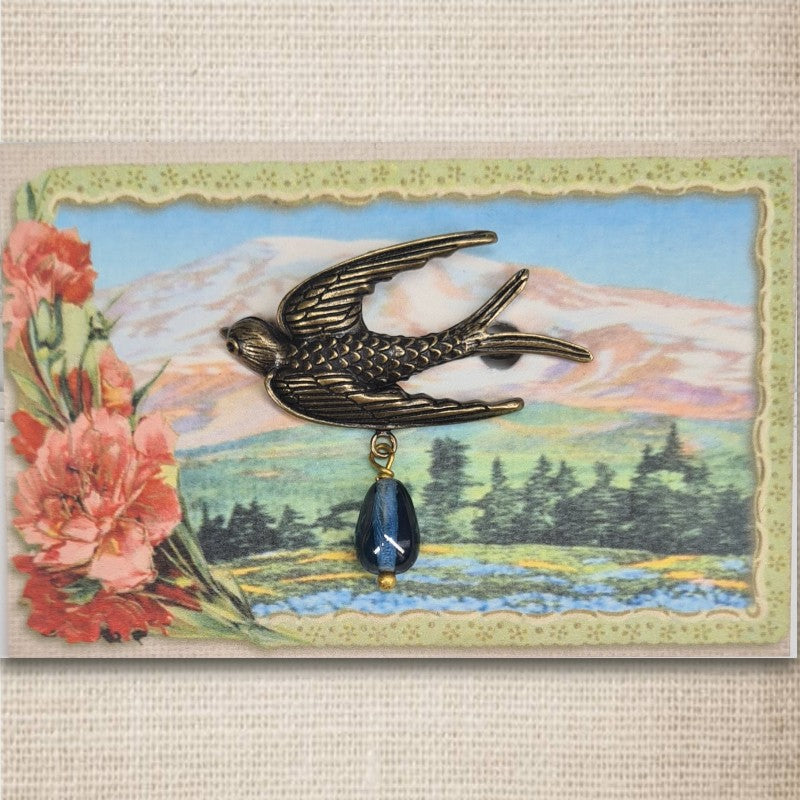 Urban Hippies Bird Brosche, Bronze/Grey Blue