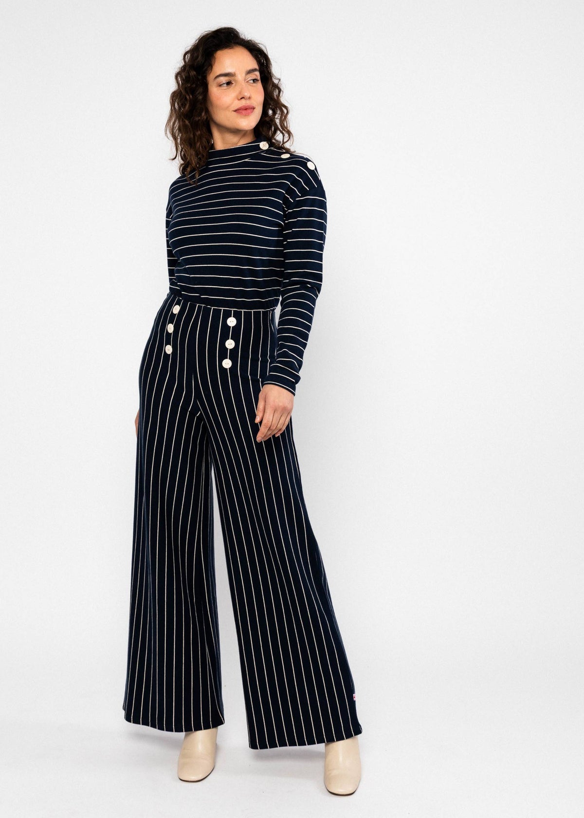 BG High-Waist-Hose Stereo Rainbow Sailorette, blue line