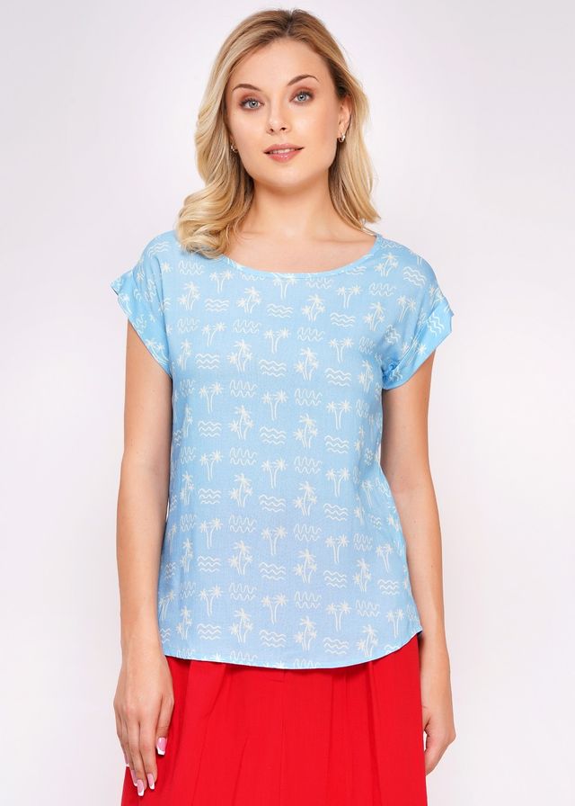 Hellblaues Blusenshirt von Circus mit Palmenprint in Weiß