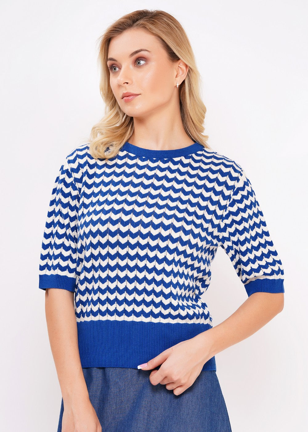 Circus Strickpulli ZickZack, blau/weiß