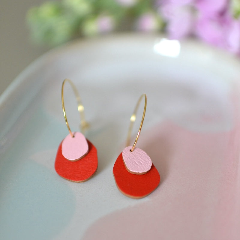 Rasmussons Creolen Drops, Red/Babypink