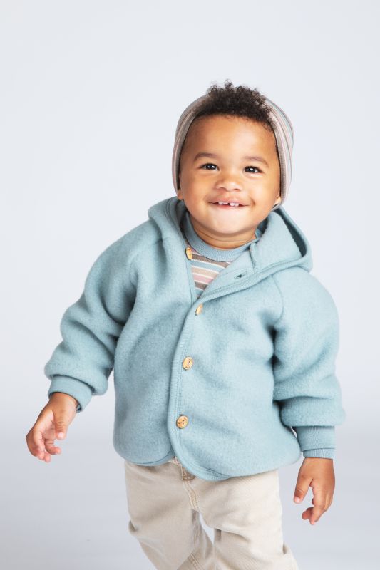 Engel Natur Kapuzenjacke Wollfleece, Bergblau