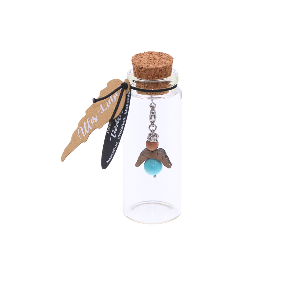 Schutzengel Glücksbringer, Türkis m. Kristallkrone "Alles Liebe!"