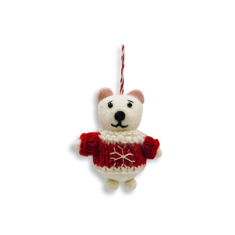 Filzanhänger Eisbär im Pulli, rot