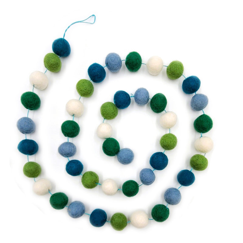 Filzkugelkette Wollfilz, Grün/Blau