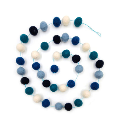 Filzkugelkette Wollfilz, Blau/Weiß