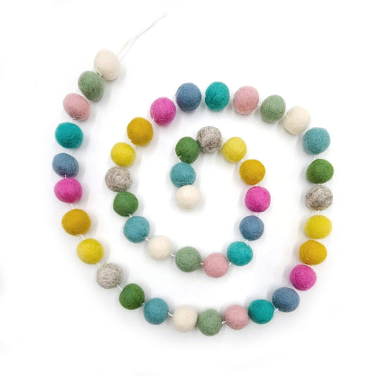 Filzkugelgirlande Wollfilz, Frühlingsfarben