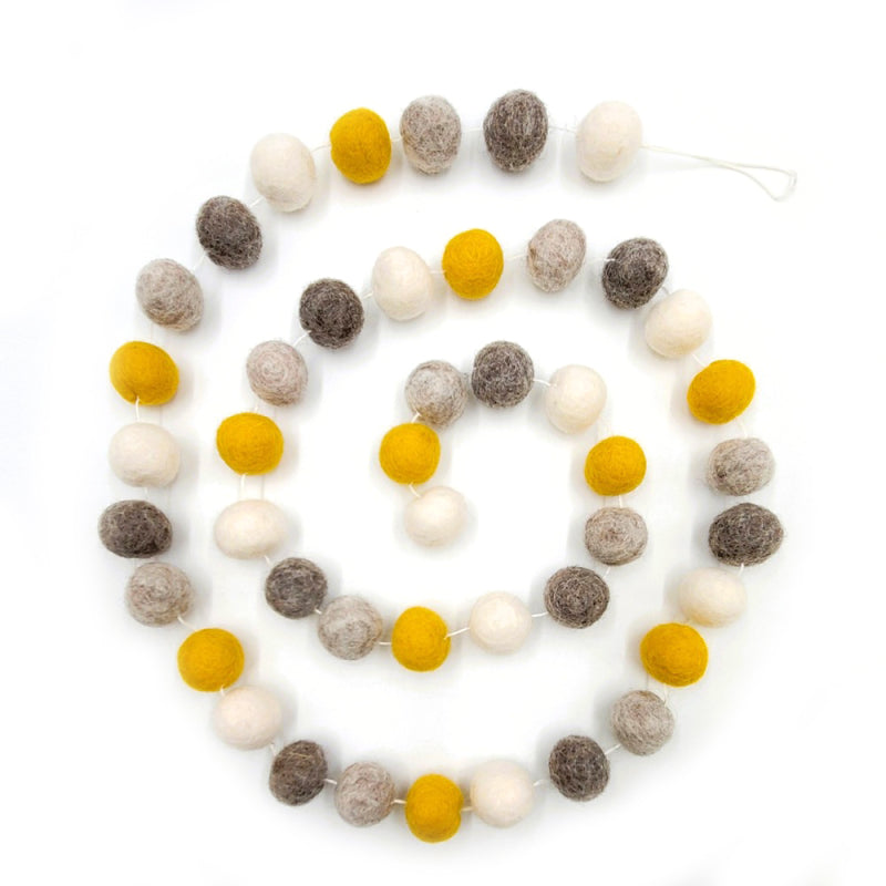 Filzkugelkette Wollfilz, Natur-Gelb