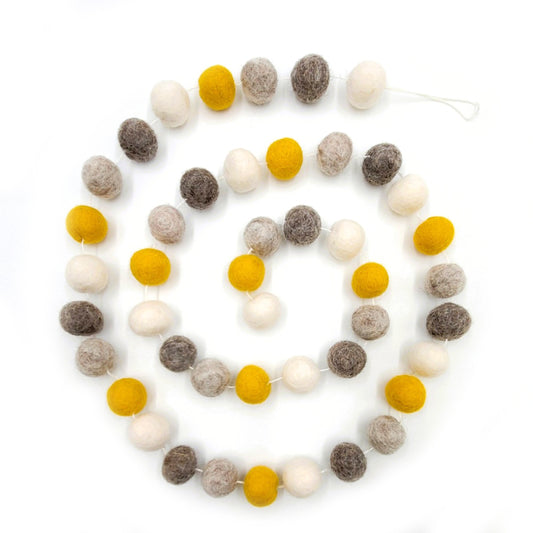 Filzkugelkette Wollfilz, Natur-Gelb