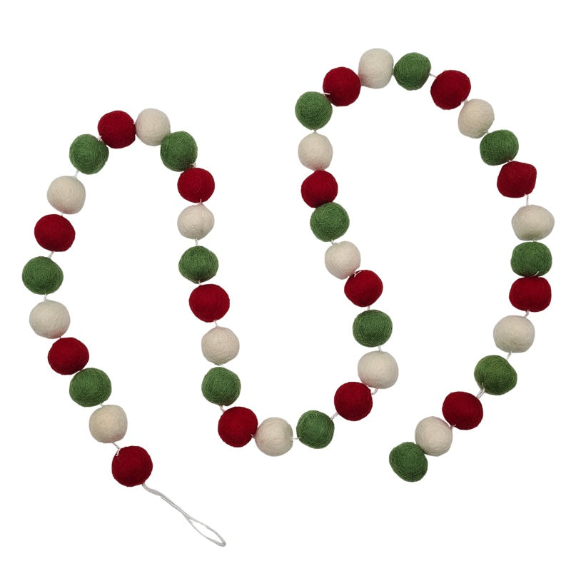 Filzkugelkette Wollfilz, Rot-Weiß-Grün