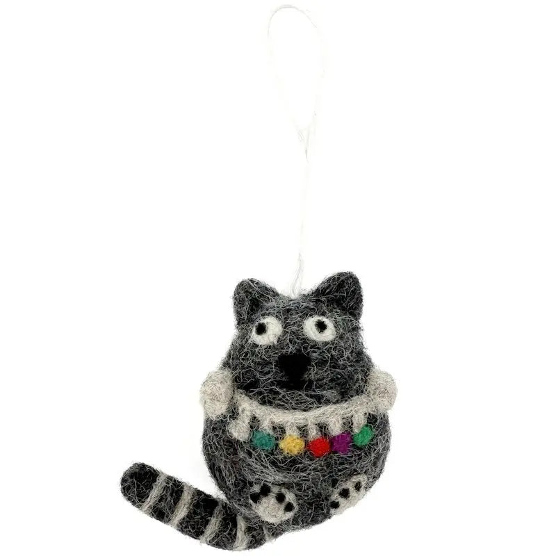 Filzanhänger Katze mit Lichterkette, anthrazit