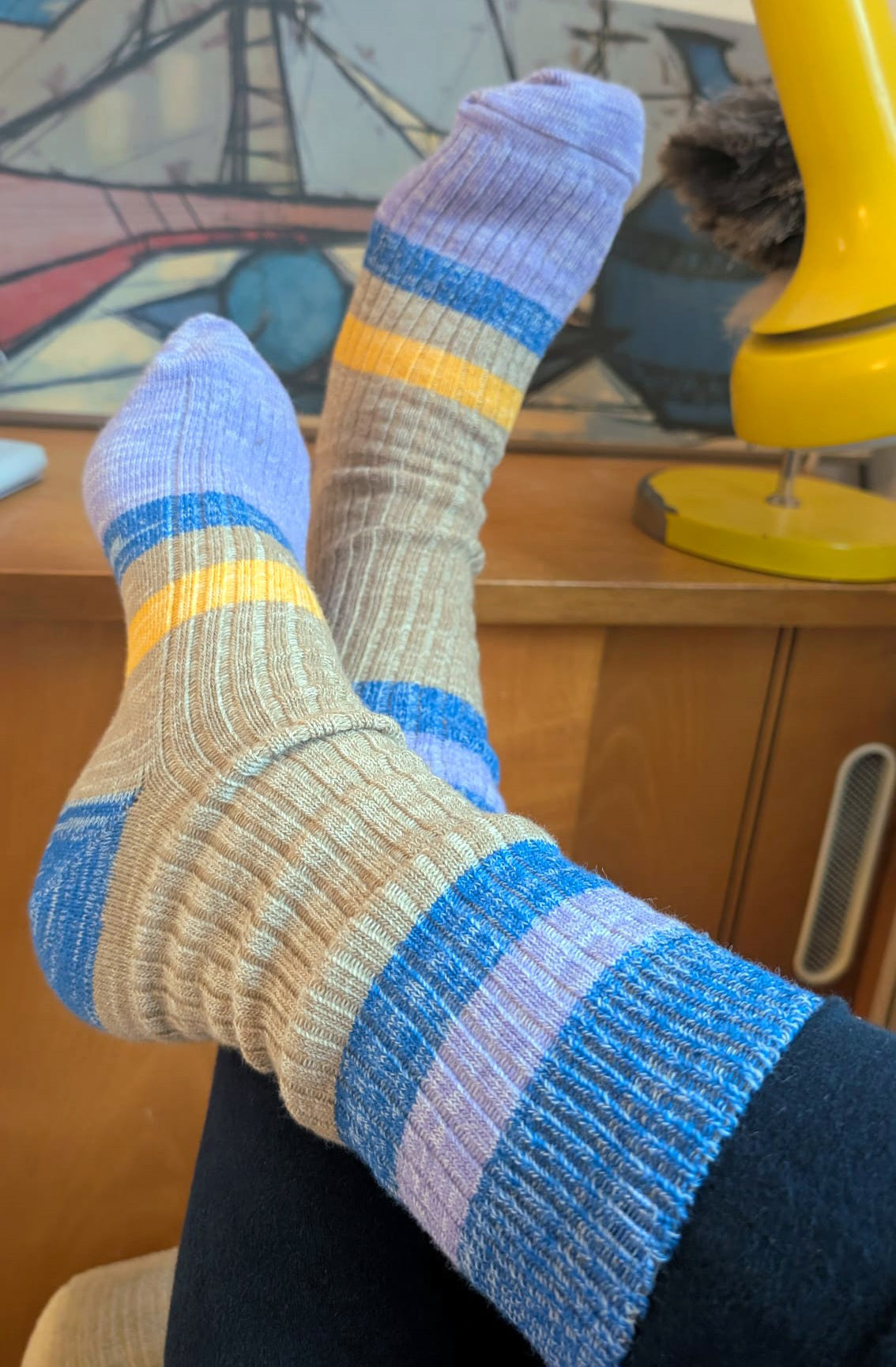 Erwachsenen-Socken Wollfgang, beige/flieder/blau