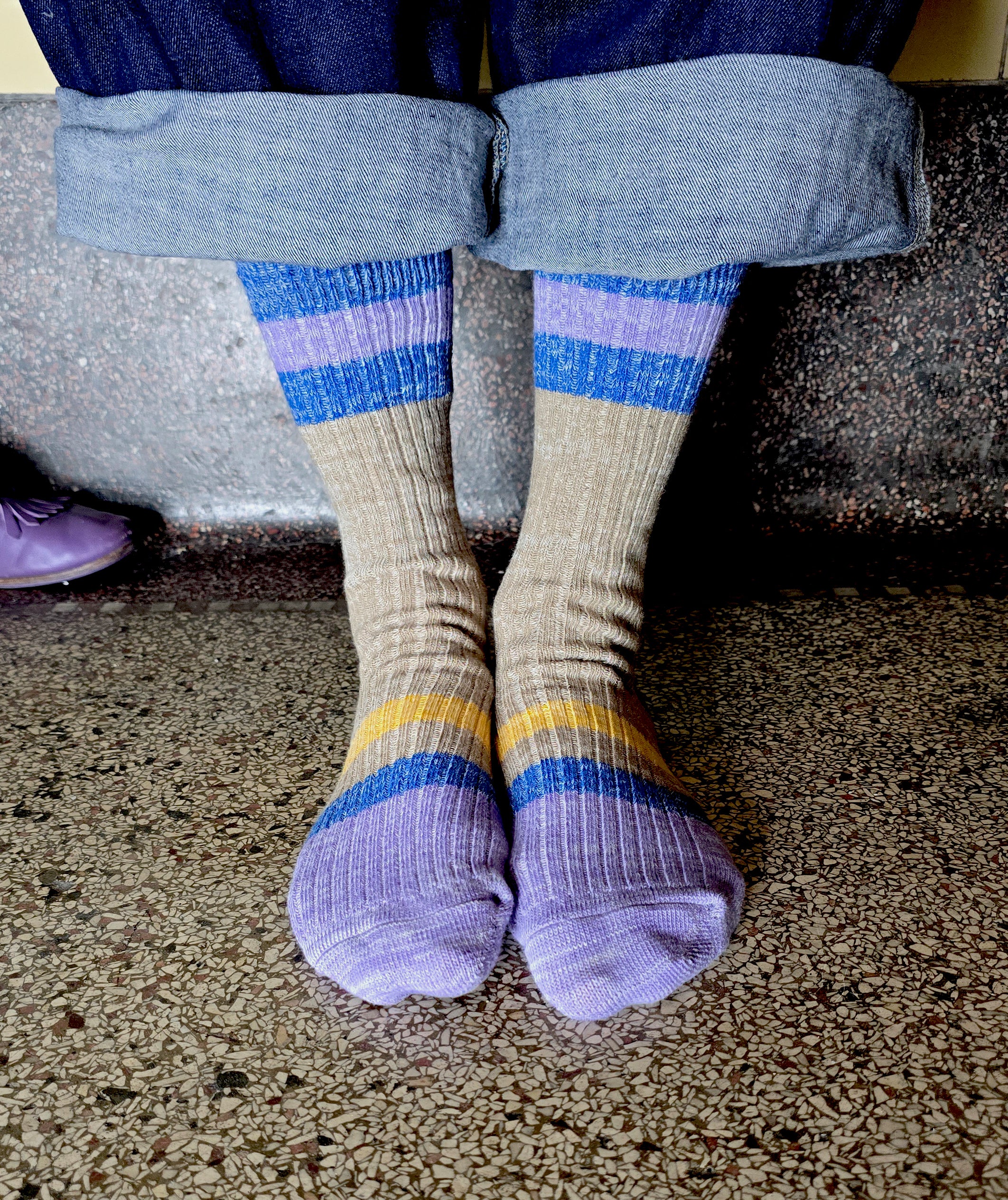 Erwachsenen-Socken Wollfgang, beige/flieder/blau