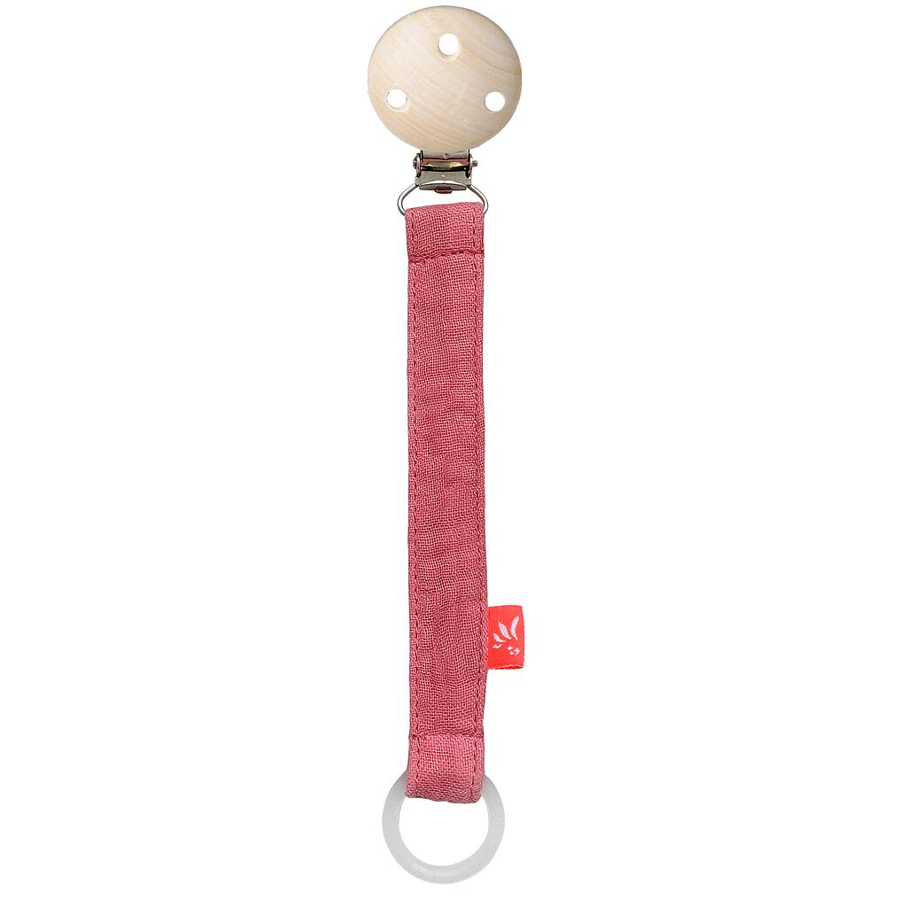 Kikadu Schnullerkette Musselin, Himbeere