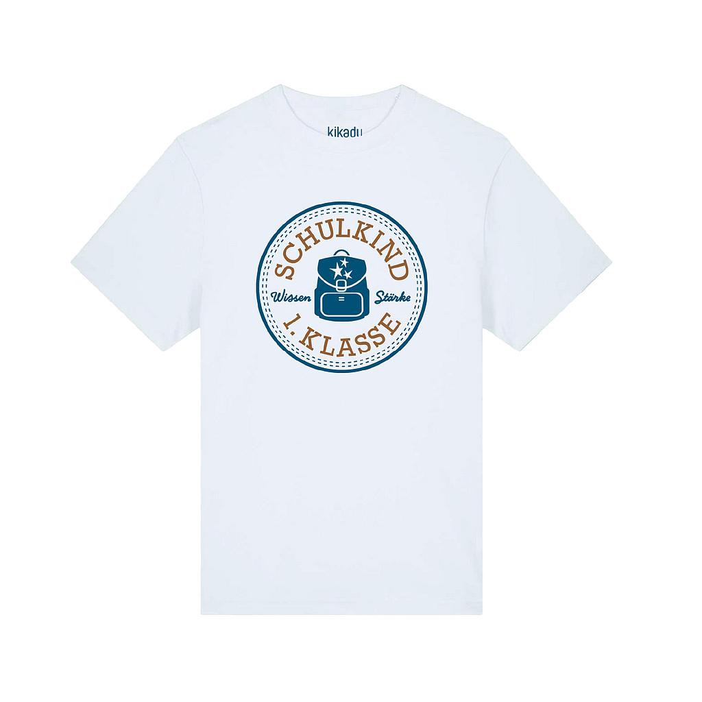 Weißes Kinder-T-Shirt mit Aufschrift Schulkind und 1. Klasse