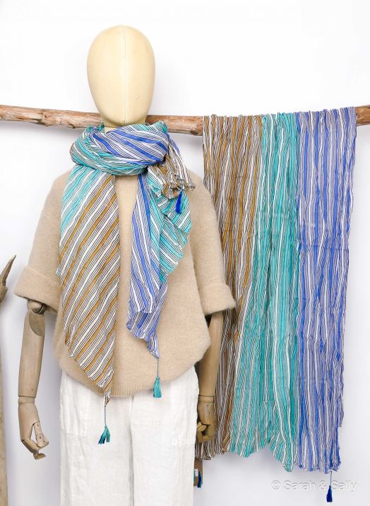 Sarah&Sally Schal Streifen Blau Aqua (833)