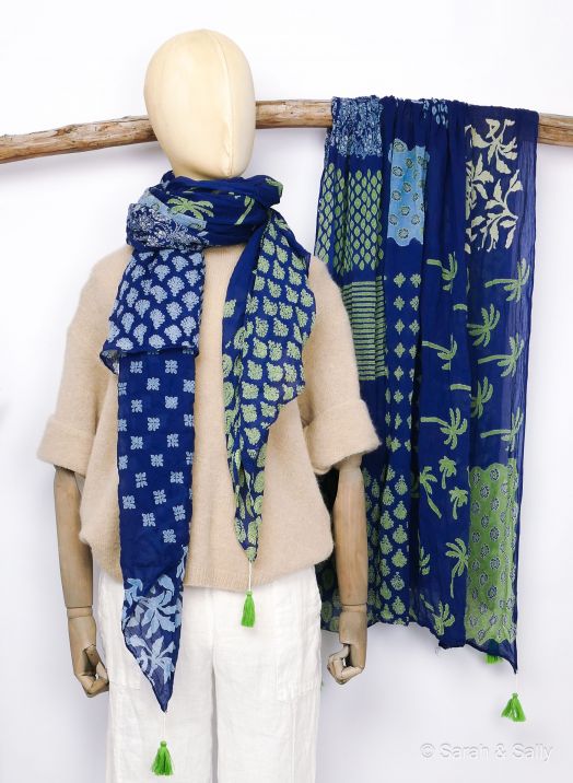 Sarah&Sally Schal Dunkelblau Palme (857)