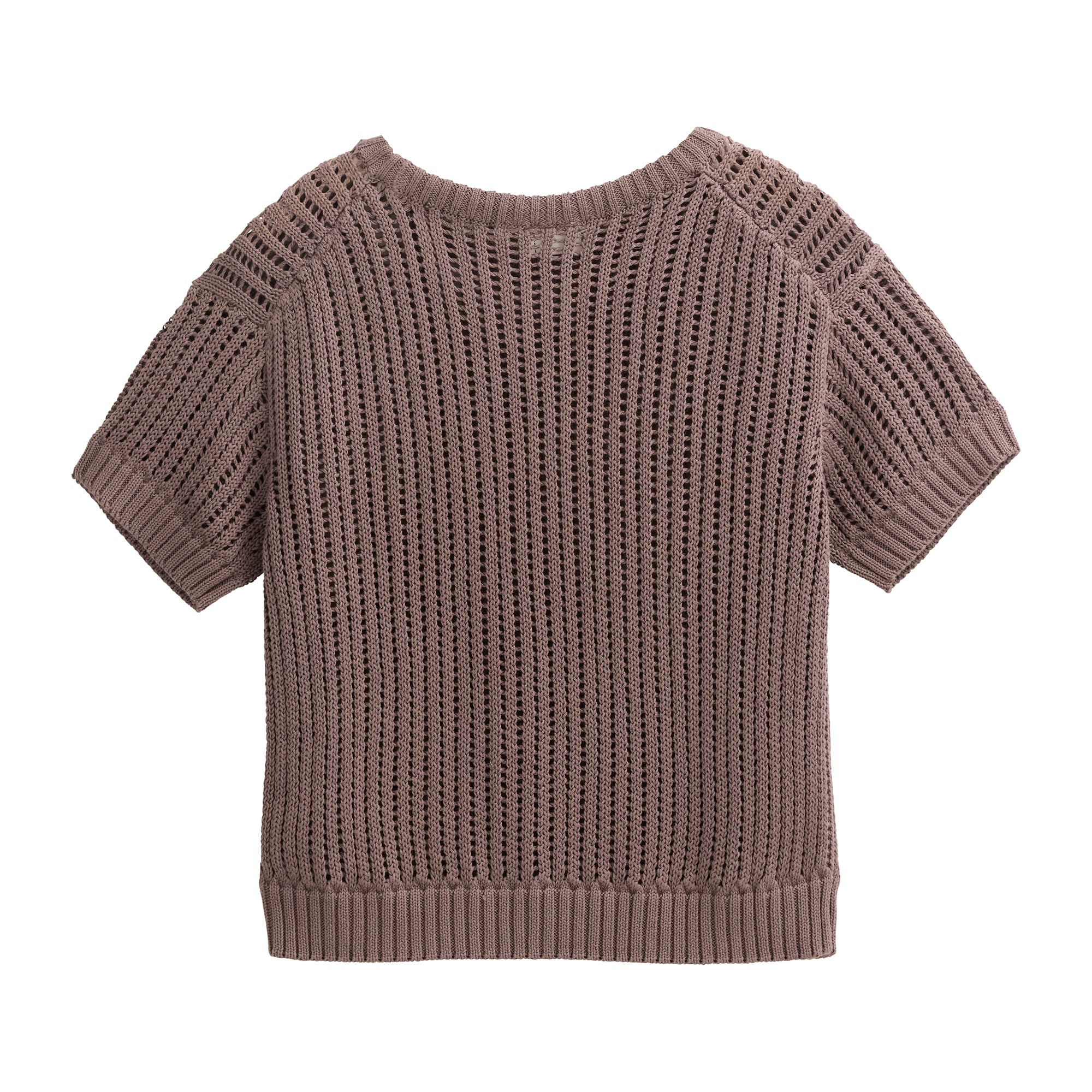People Wear Organic Ajour Kurzarm-Pullover, taupe