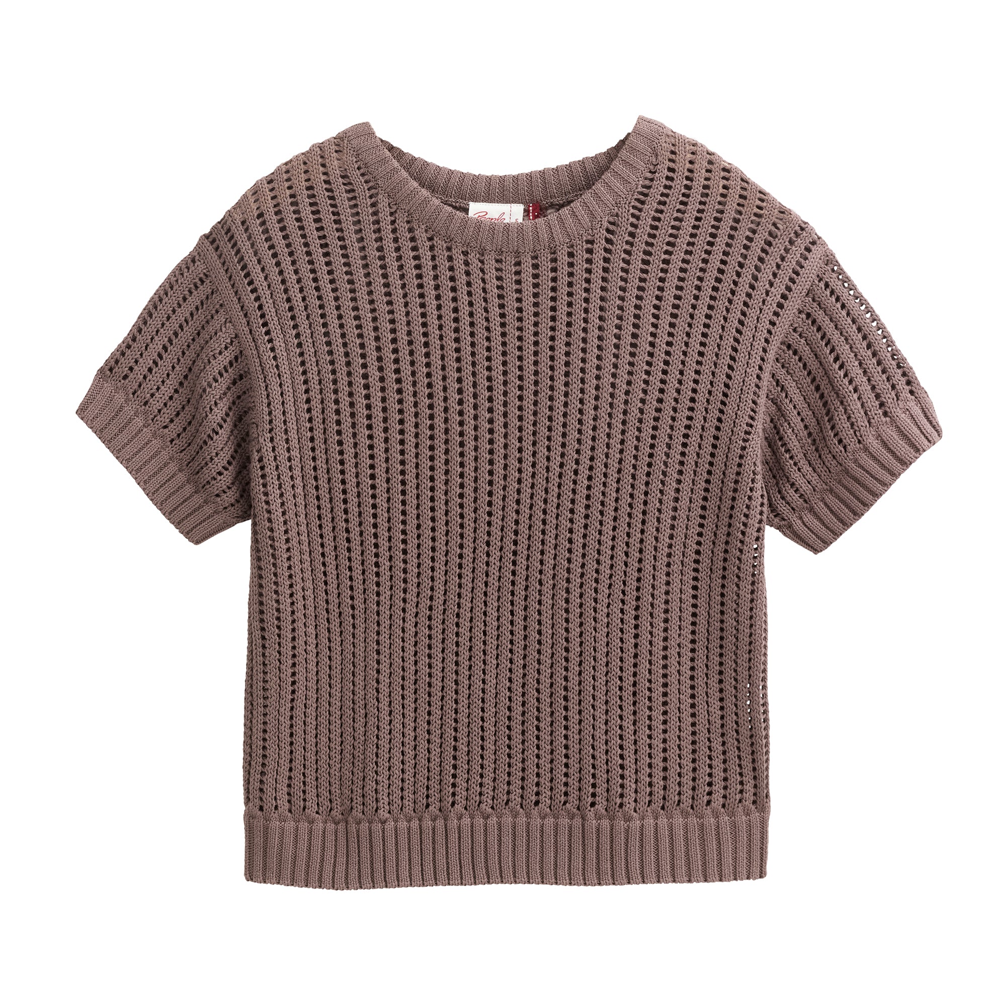 People Wear Organic Ajour Kurzarm-Pullover, taupe