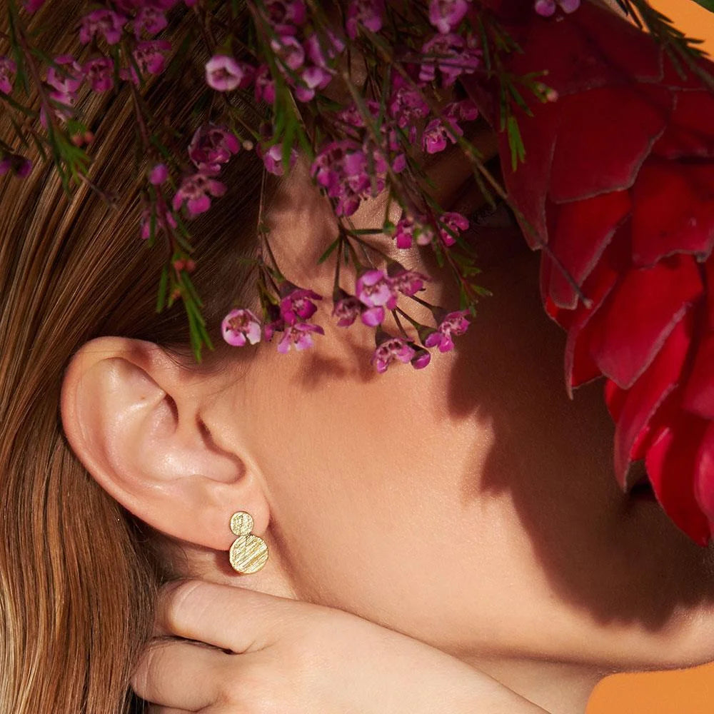 S. Engel Ohrstecker doppelte Plättchen, vergoldet