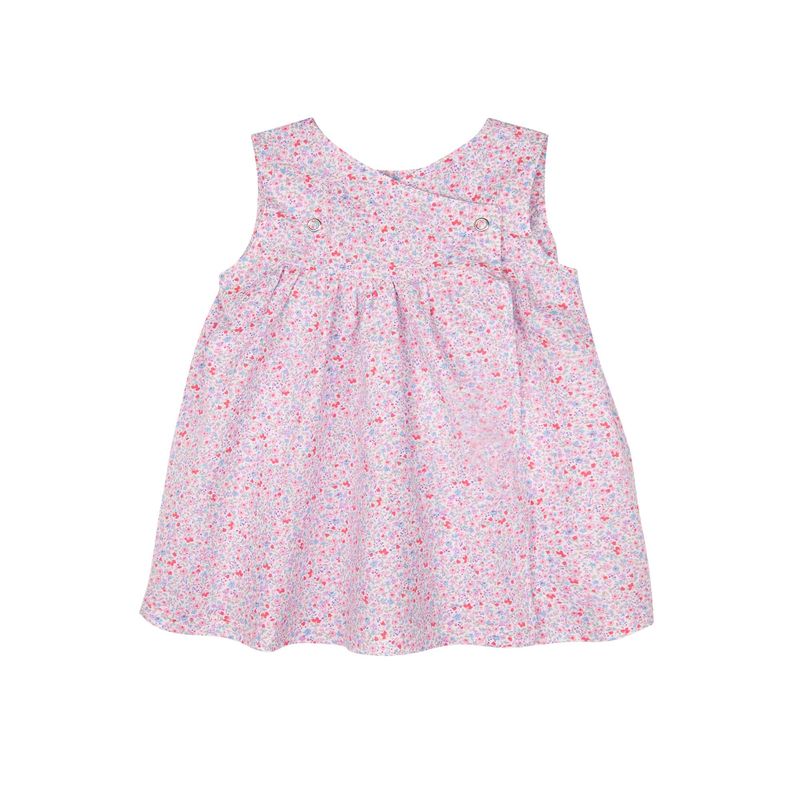 Festliches Baby-Kleid von PurePure mit Blümchenmuster in Pink und Blau, Rückansicht