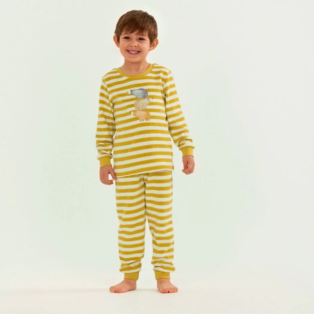 Sense Organics Frottee-Schlafanzug, Bären/Mustard