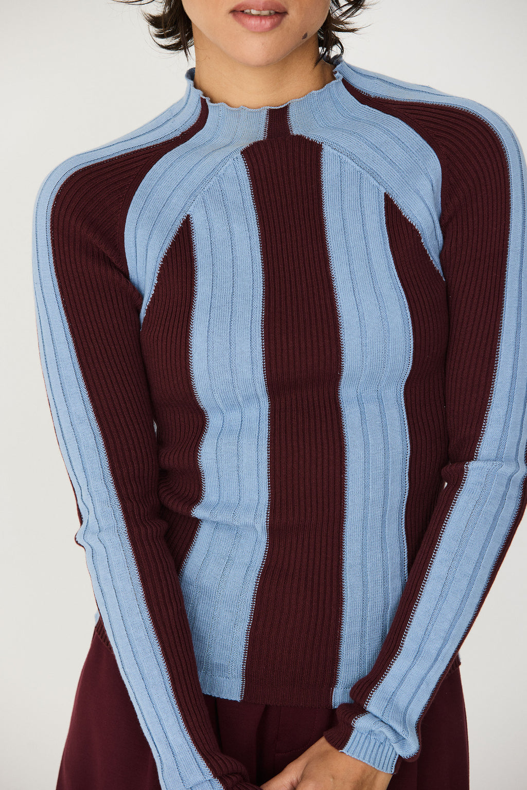 SKFK Anuket Rippstrick-Pullover, chocolate-red/lt. blue