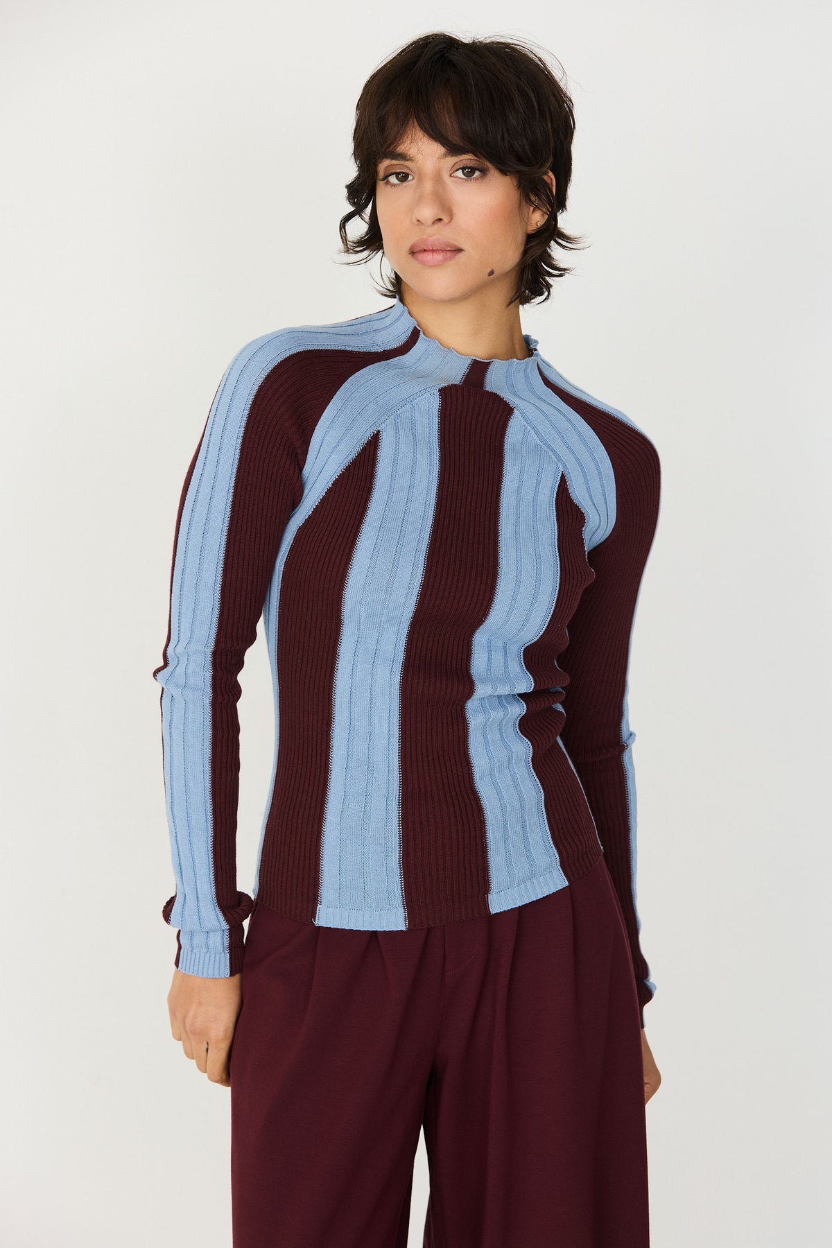 SKFK Anuket Rippstrick-Pullover, chocolate-red/lt. blue