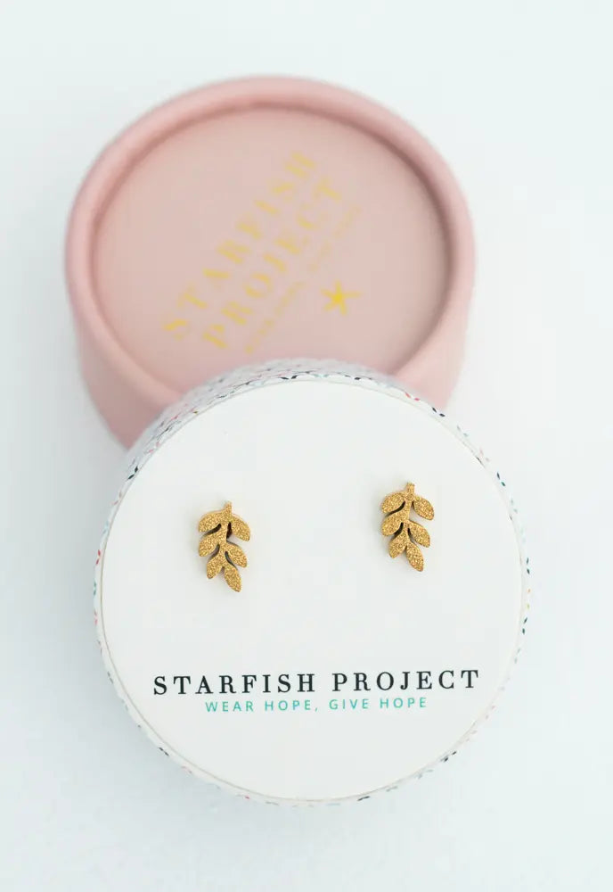 Mekhada Starfish Ohrstecker Blatt, Frosted Gold