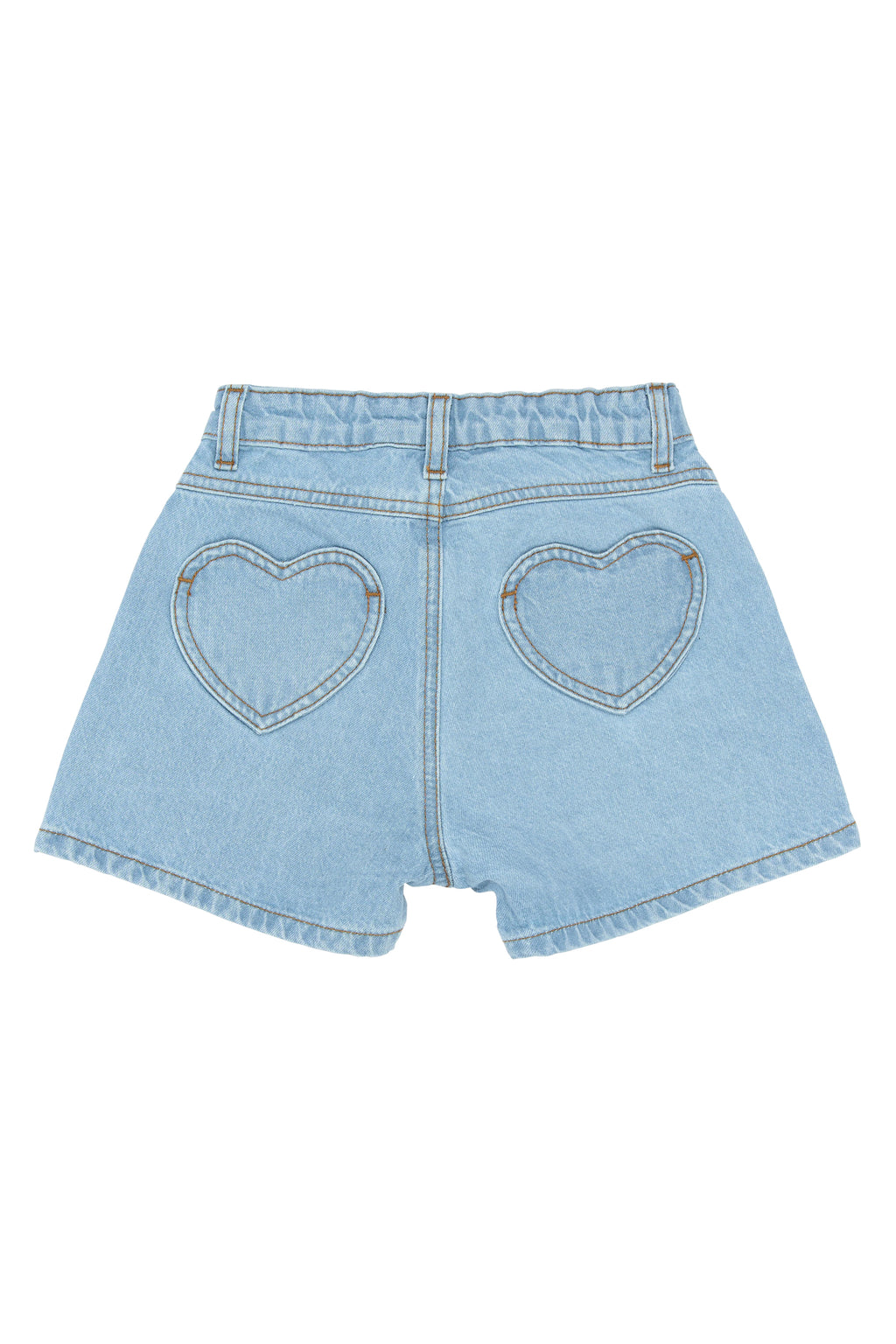 Kinder Jeans-Shorts light denim, Herztaschen, Rückseite