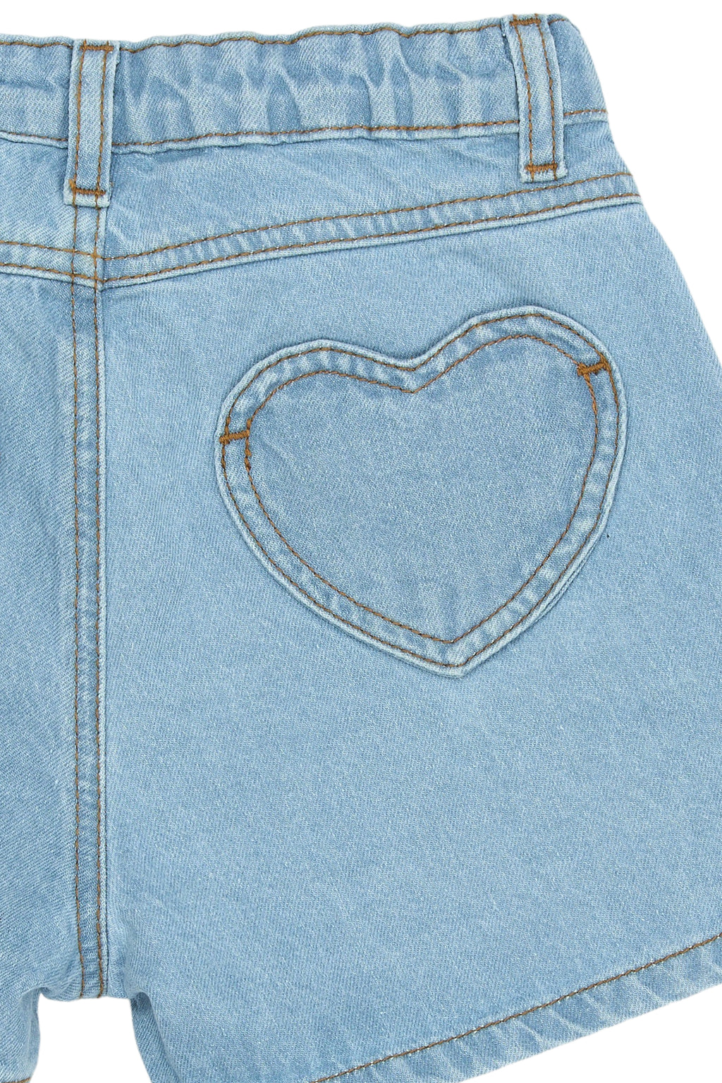 Kinder Jeans-Shorts light denim, Herztaschen, Detailansicht