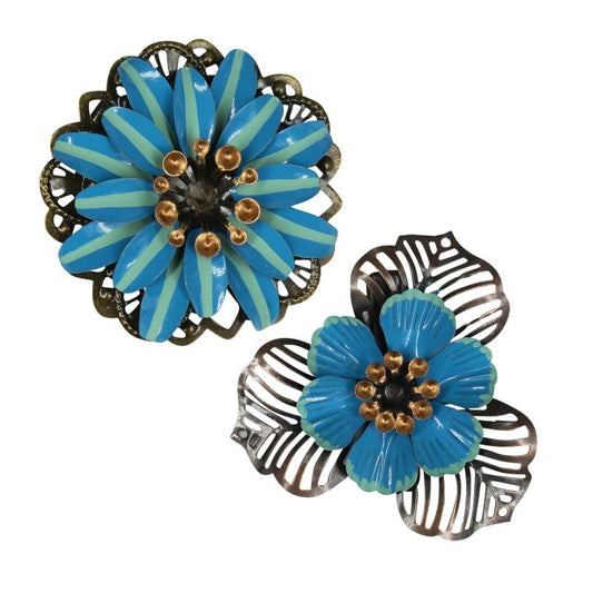 Urban Hippies Metallblume Tiki-Set, Brosche/Haarbrosche, blau