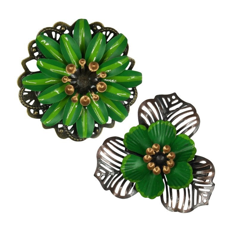 Urban Hippies Metallblume Tiki-Set, Brosche/Haarbrosche, grün