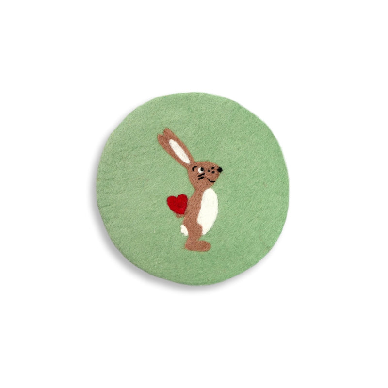 Filzuntersetzer Hase mit Herz, 21cm, hellgrün