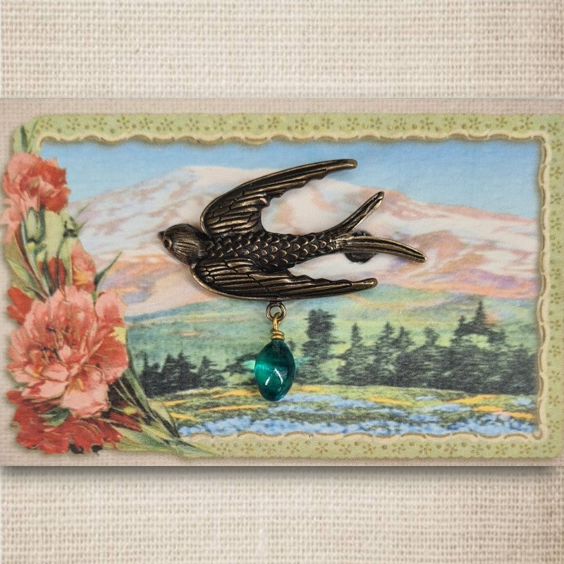 Urban Hippies Bird Brosche, Bronze/Aqua